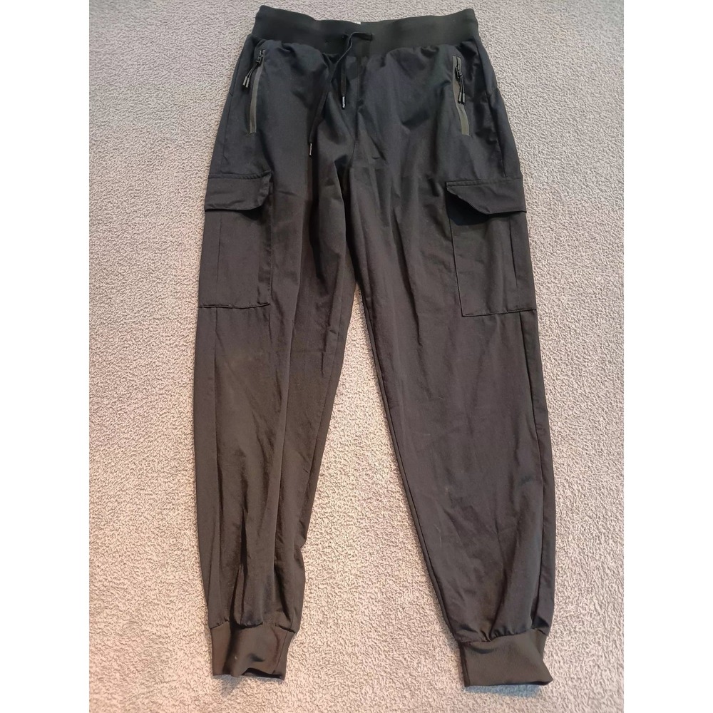 Chalice Cork Cargo Jogger Pants Black Zip Pockets Drawstring Cuffed Men's M